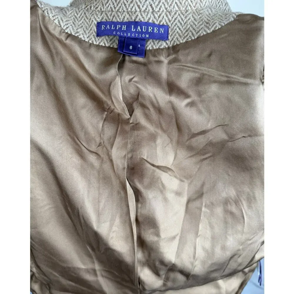 Ralph Lauren Collection Blazer Womens 6 Tan Herringbone Wool Cashmere Luxury - Picture 7 of 13
